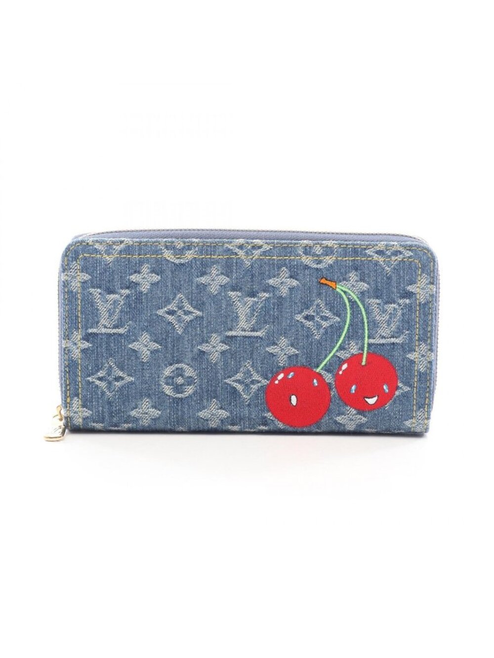Louis Vuitton Round Wallet Takashi Murakami Zippy Monogram Cherry Denim Blue